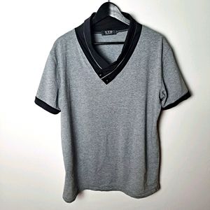 Casual V-Neck Button Slim Muscle Tops Tee S/S
